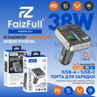 FM модулятор+АЗУ FaizFull FS34 38W (PD20W+USB18W), Bluetooth 5.4+EDR RGB подстветка , встроенный микрофон